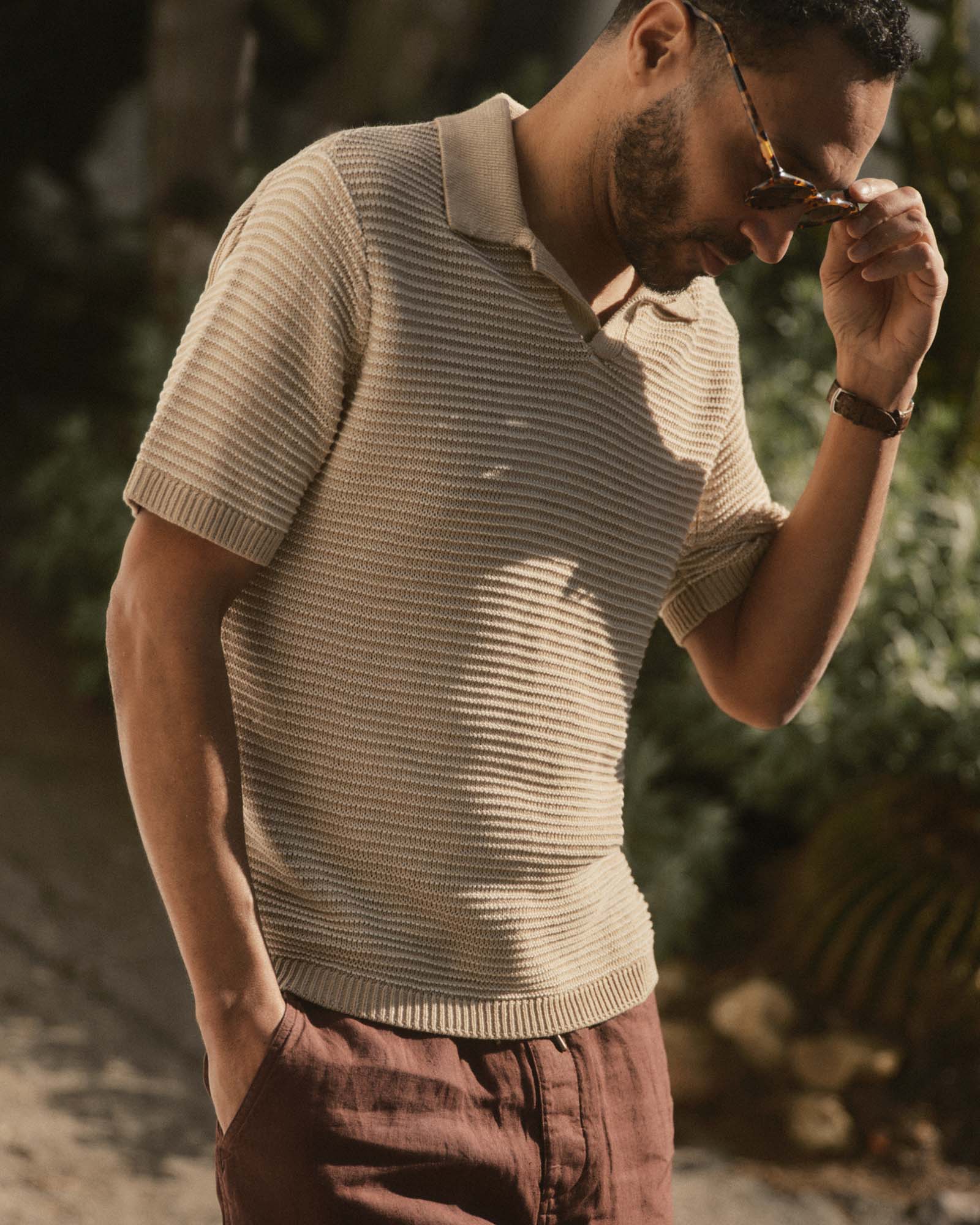 The Valencia Sweater Polo in Sand Stripe